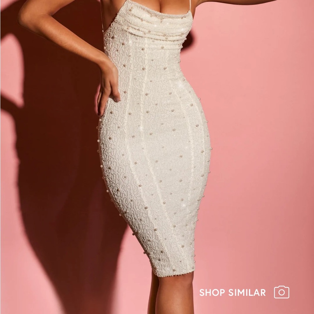 RIVIERA Oh Polly Strappy Embellished Midi Dress in White